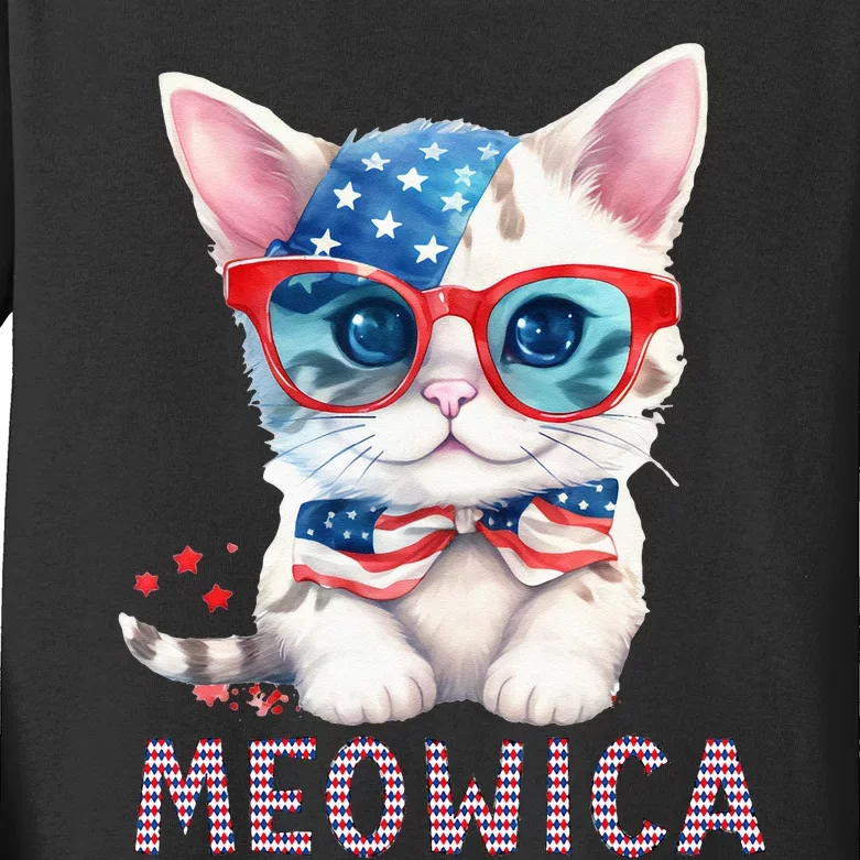 4th of July Meowica's patriotic graphic tees for cat lovers Kids Long Sleeve Shirt