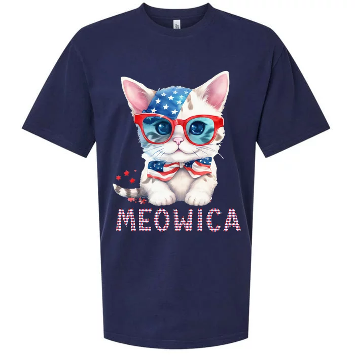 4th of July Meowica's patriotic graphic tees for cat lovers Sueded Cloud Jersey T-Shirt