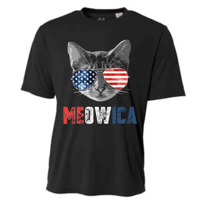 4th of July Meowica American Flag Cat Cooling Performance Crew T-Shirt