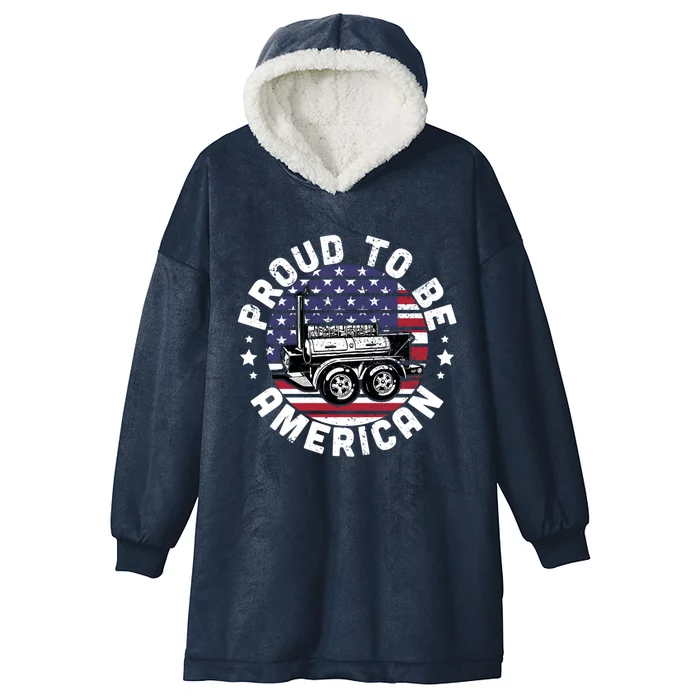 4th Of July Bbq Offset Smoker Pit Proud To Be American Cool Gift Hooded Wearable Blanket