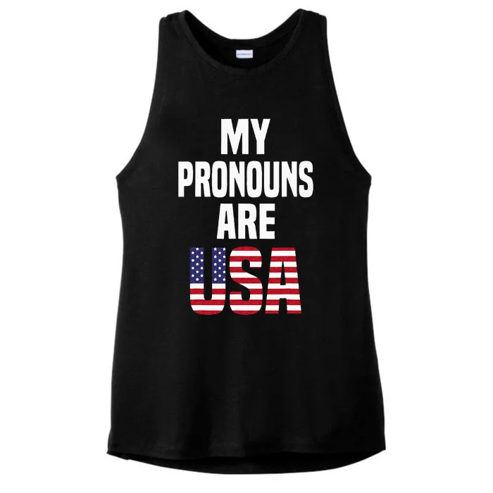 4th Of July Funny My Pronouns Are USA Ladies Tri-Blend Wicking Tank