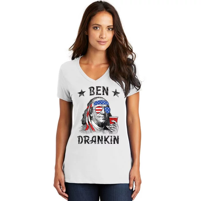 4th Of July For Men Ben Drankin Funny Beer Women's V-Neck T-Shirt