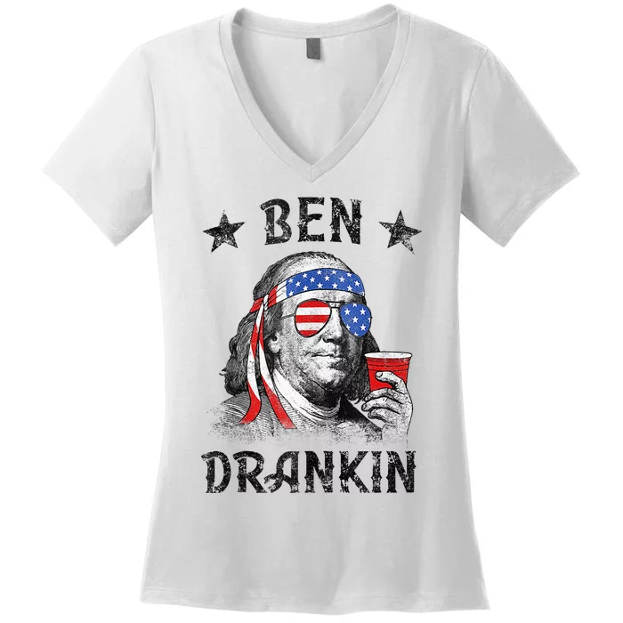 4th Of July For Men Ben Drankin Funny Beer Women's V-Neck T-Shirt