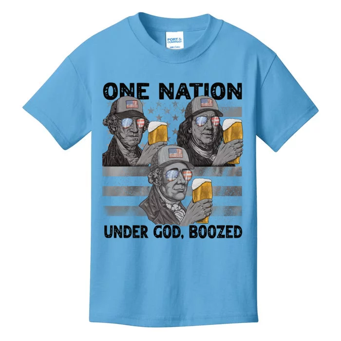 4th Of July Beer One Nation Under God Boozed Presidents Gift Kids T-Shirt