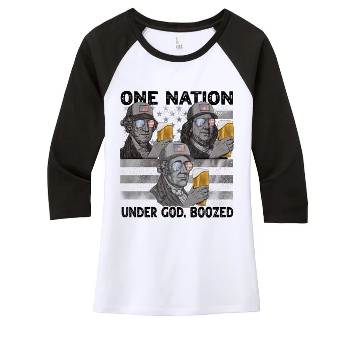 4th Of July Beer One Nation Under God Boozed Presidents Gift Women's Tri-Blend 3/4-Sleeve Raglan Shirt