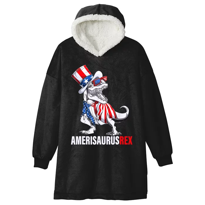 4th Of July T Rex Dinosaur Amerisaurus Rex Hooded Wearable Blanket