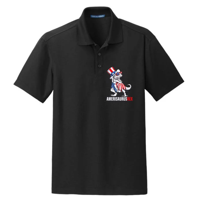 4th Of July T Rex Dinosaur Amerisaurus Rex Dry Zone Grid Performance Polo