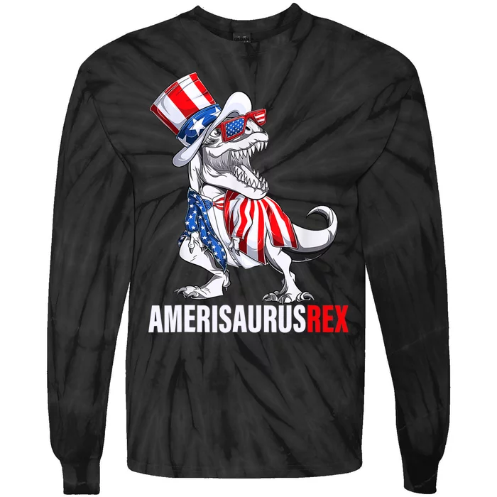 4th Of July T Rex Dinosaur Amerisaurus Rex Tie-Dye Long Sleeve Shirt