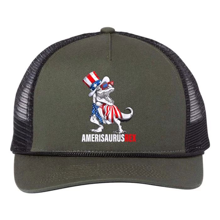 4th Of July T Rex Dinosaur Amerisaurus Rex Retro Rope Trucker Hat Cap