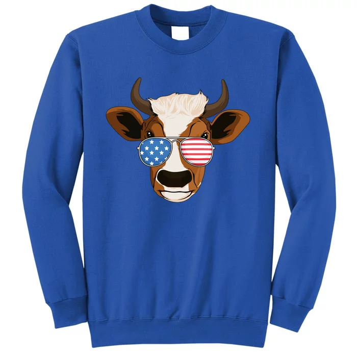 4th Of July Patriotic Cow Usa American Flag Cow Lover Farmer Gift Tall Sweatshirt