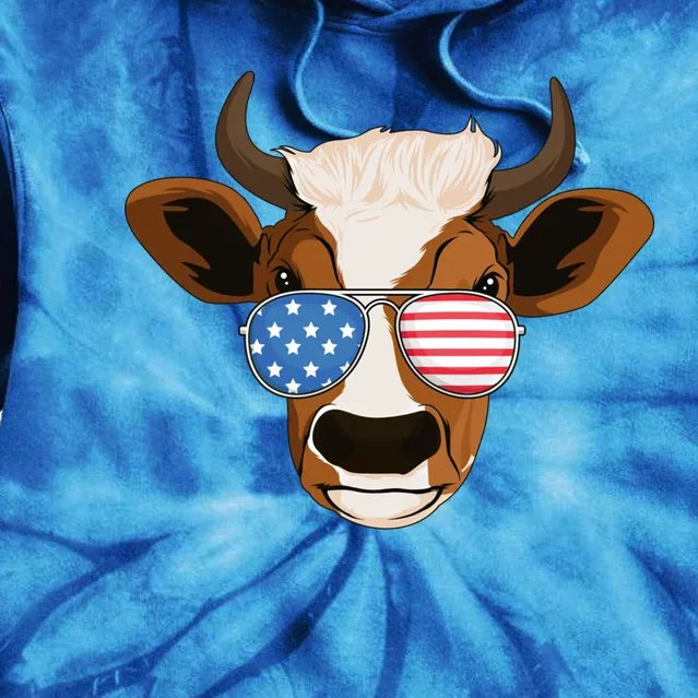 4th Of July Patriotic Cow Usa American Flag Cow Lover Farmer Gift Tie Dye Hoodie