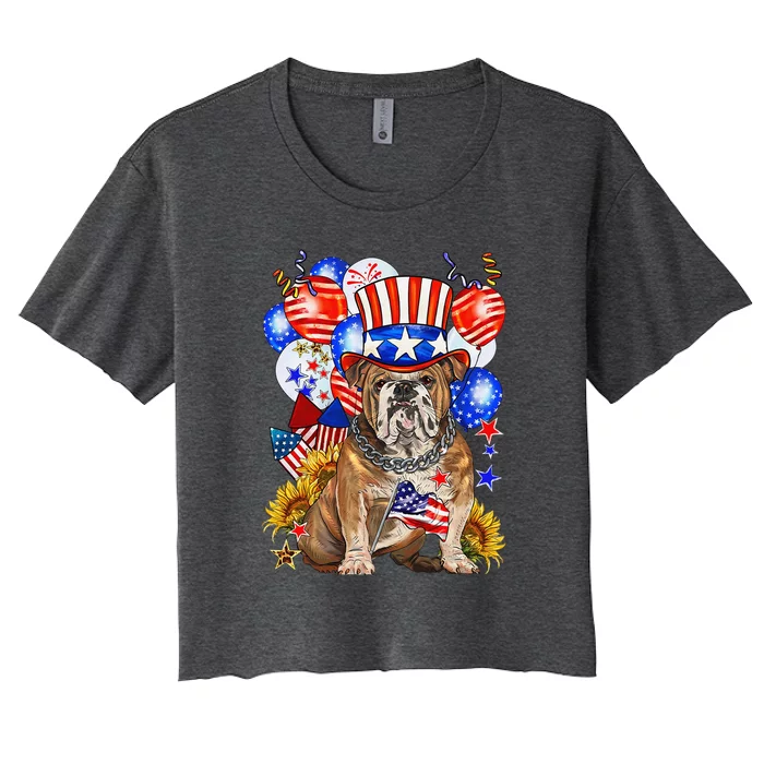 4th Of July English Bulldog Mom Dad Patriotic American Flag Women's Crop Top Tee