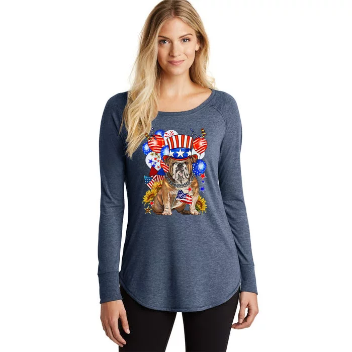 4th Of July English Bulldog Mom Dad Patriotic American Flag Women's Perfect Tri Tunic Long Sleeve Shirt