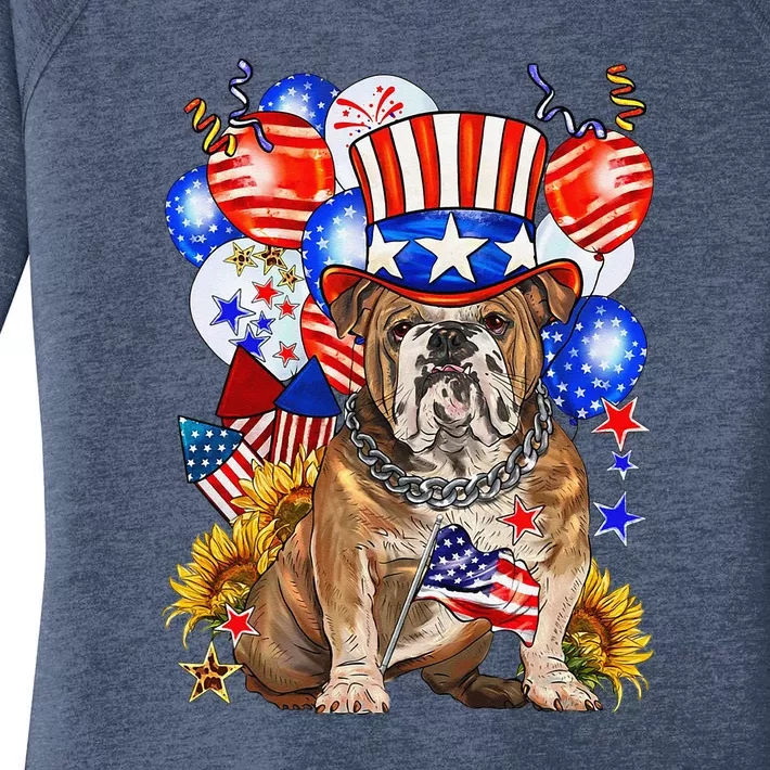 4th Of July English Bulldog Mom Dad Patriotic American Flag Women's Perfect Tri Tunic Long Sleeve Shirt