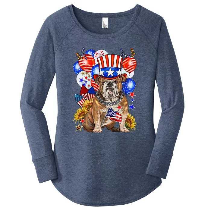 4th Of July English Bulldog Mom Dad Patriotic American Flag Women's Perfect Tri Tunic Long Sleeve Shirt