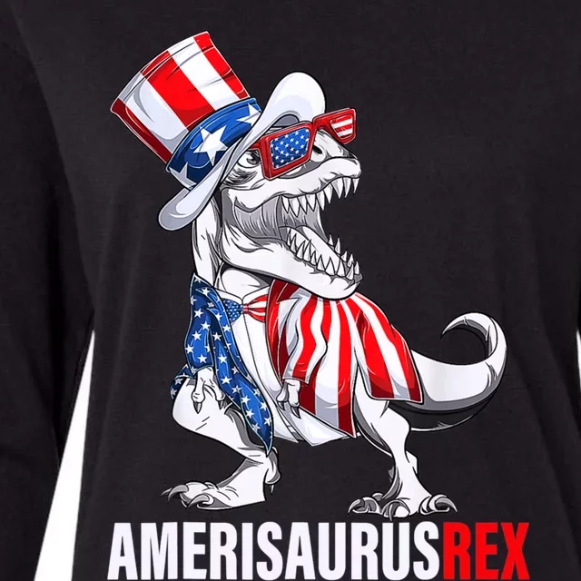 4th Of July T Rex Dinosaur Amerisaurus Rex Womens Cotton Relaxed Long Sleeve T-Shirt