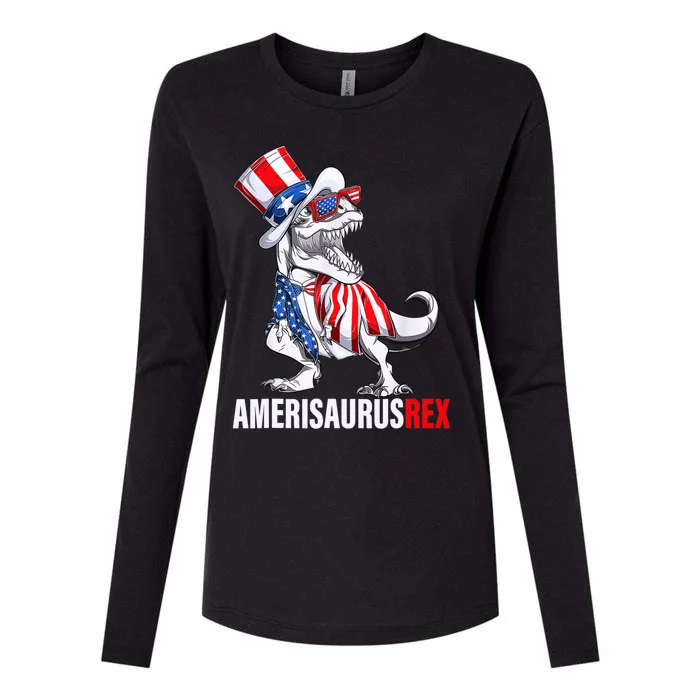 4th Of July T Rex Dinosaur Amerisaurus Rex Womens Cotton Relaxed Long Sleeve T-Shirt