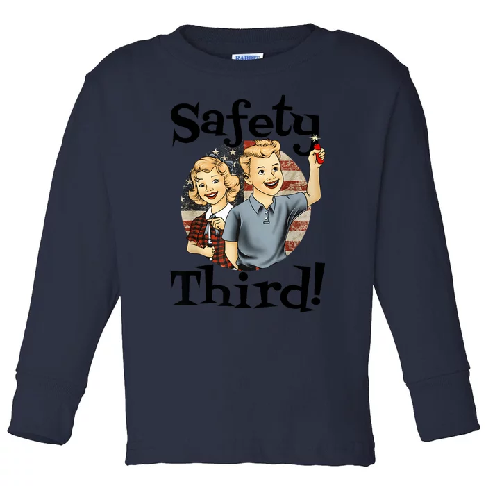 4th Of July Patriotic Fireworks Safety Third Vintage Flag Toddler Long Sleeve Shirt