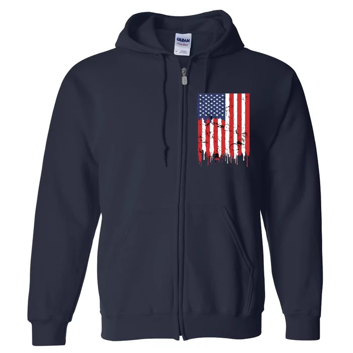 4th Of July American Flag Vintage Design Patriotic Full Zip Hoodie