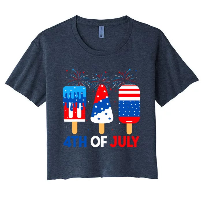 4th Of July Ice Creams Funny Patriotic American Flag America Women's Crop Top Tee