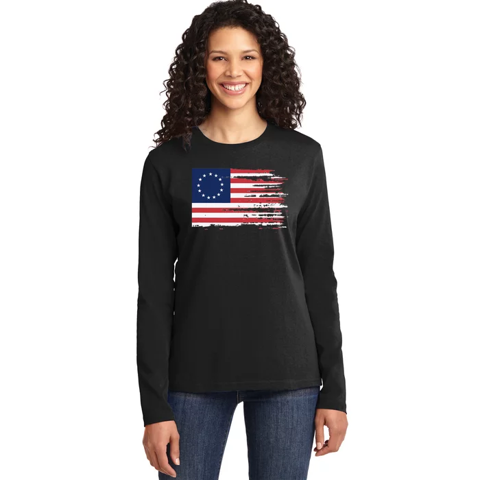 4th of July Patriotic Betsy Ross battle flag 13 colonies Ladies Long Sleeve Shirt