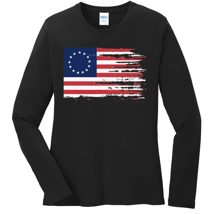 4th of July Patriotic Betsy Ross battle flag 13 colonies Ladies Long Sleeve Shirt