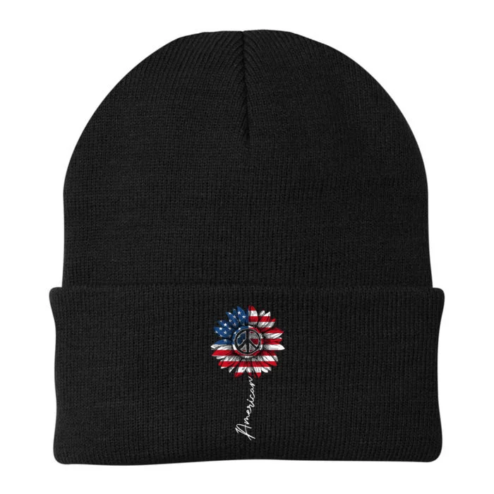 4th of July Peace Sunflower American Freedom USA Flag Knit Cap Winter Beanie