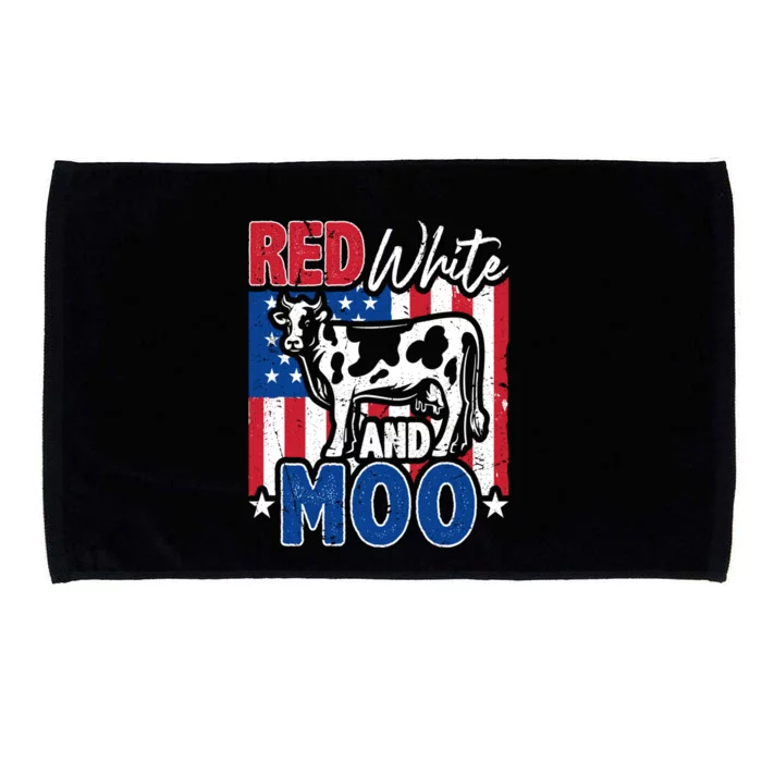 4th Of July Us Flag Red White Moo Farmer Cow Gift Microfiber Hand Towel