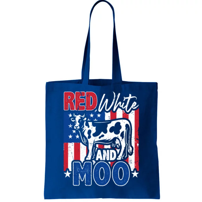 4th Of July Us Flag Red White Moo Farmer Cow Gift Tote Bag