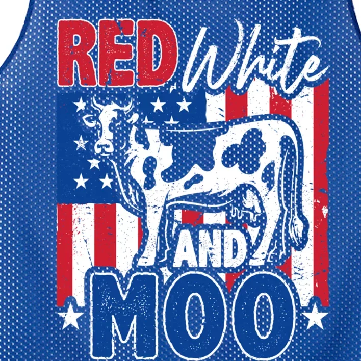 4th Of July Us Flag Red White Moo Farmer Cow Gift Mesh Reversible Basketball Jersey Tank