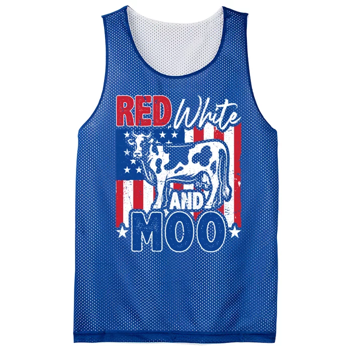 4th Of July Us Flag Red White Moo Farmer Cow Gift Mesh Reversible Basketball Jersey Tank