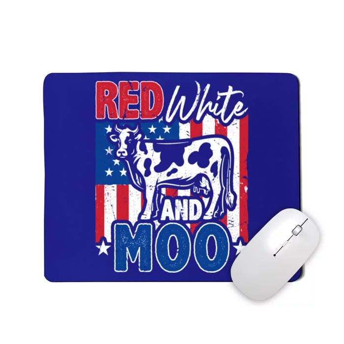 4th Of July Us Flag Red White Moo Farmer Cow Gift Mousepad