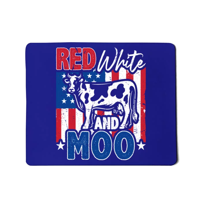 4th Of July Us Flag Red White Moo Farmer Cow Gift Mousepad