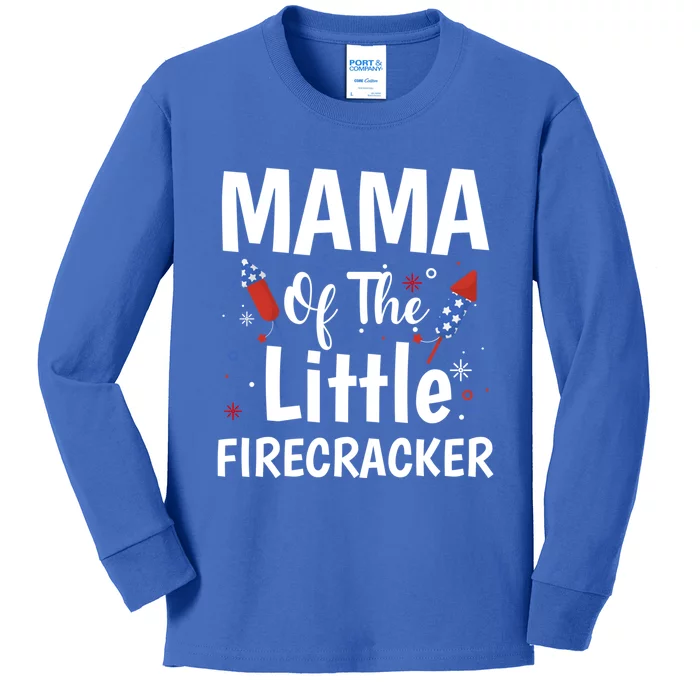 4th Of July Birthday Funny Gift Mama Of The Little Firecracker Gift Kids Long Sleeve Shirt