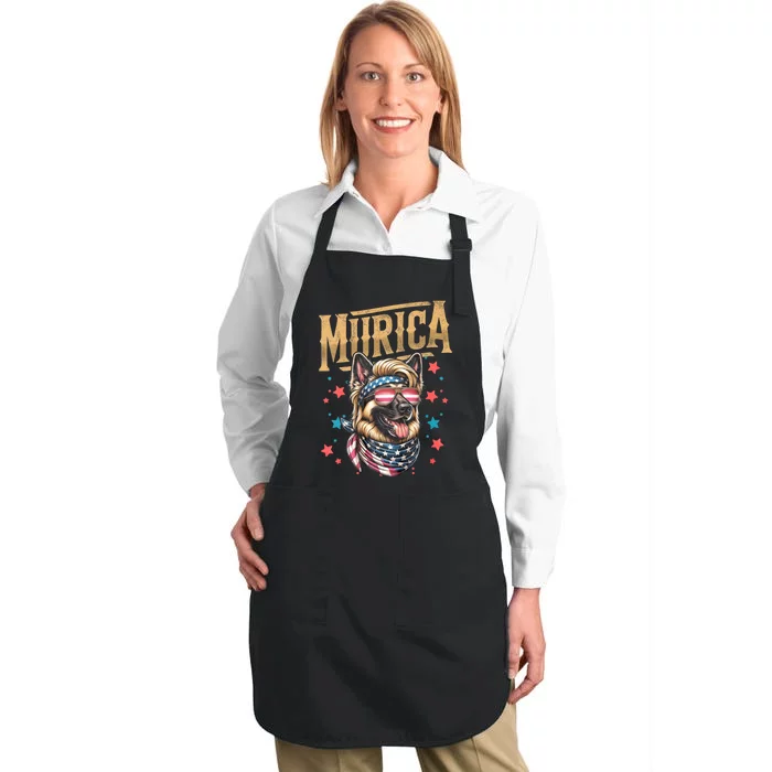 4th Of July Patriotic Funny German Shepherd July 4th Usa Murica Full-Length Apron With Pocket