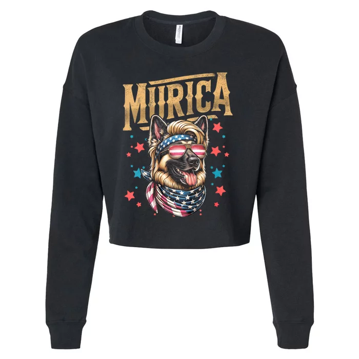 4th Of July Patriotic Funny German Shepherd July 4th Usa Murica Cropped Pullover Crew