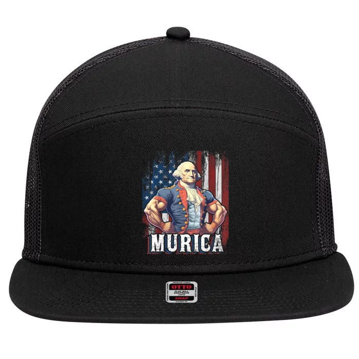 4th Of July Patriotic Funny George Washington July 4th 7 Panel Mesh Trucker Snapback Hat