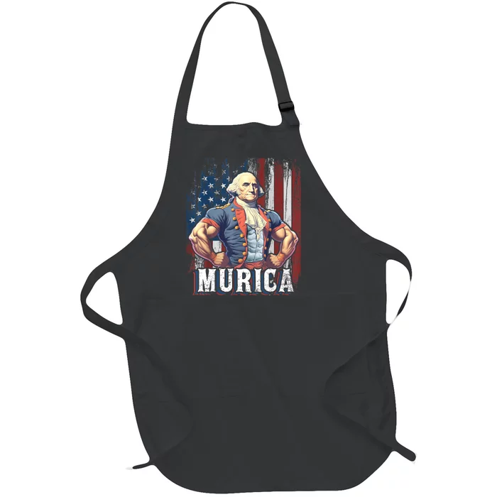 4th Of July Patriotic Funny George Washington July 4th Full-Length Apron With Pocket