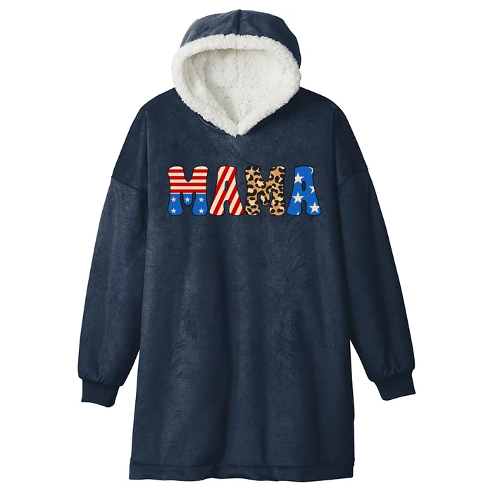 4th Of July American Mama Leopard American Flag American Mom Cute Gift Hooded Wearable Blanket