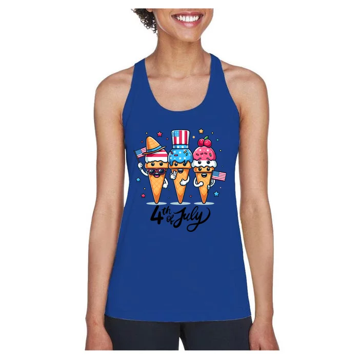 4th Of July Ice Creams Funny Patriotic American Flag America Cool Gift Women's Racerback Tank