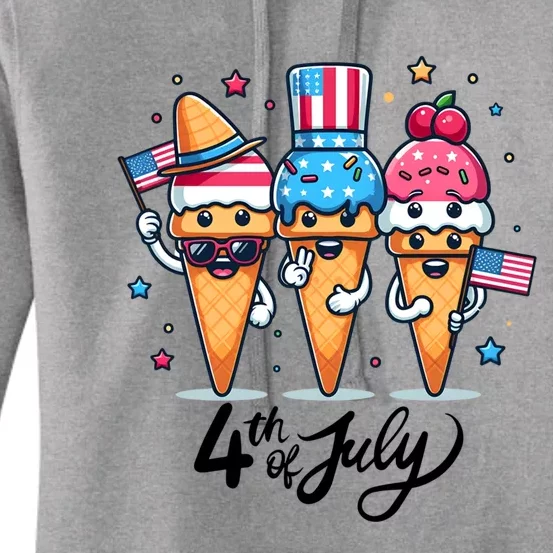 4th Of July Ice Creams Funny Patriotic American Flag America Cool Gift Women's Pullover Hoodie