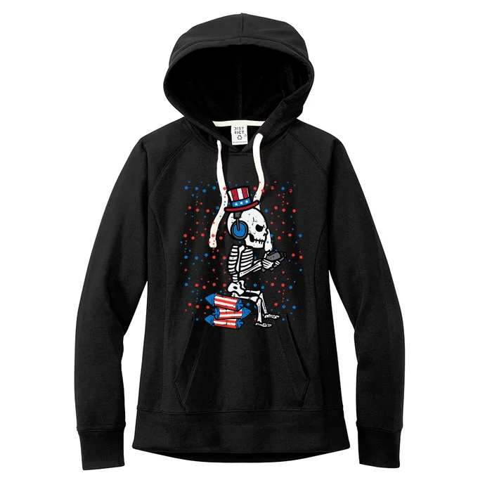 4th Of July Skeleton Gamer Funny America Women's Fleece Hoodie