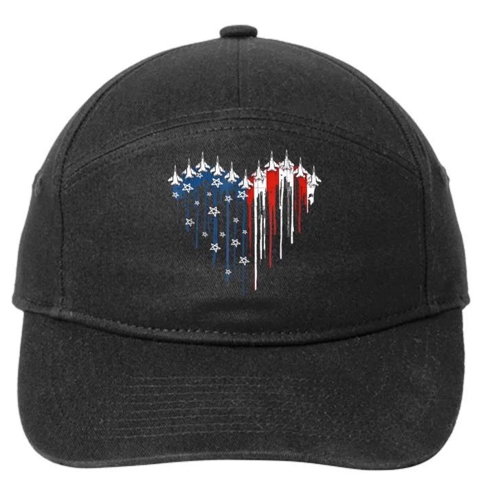 4th Of July Retro Fighter Jet Airplane American Flag Heart Gift 7-Panel Snapback Hat