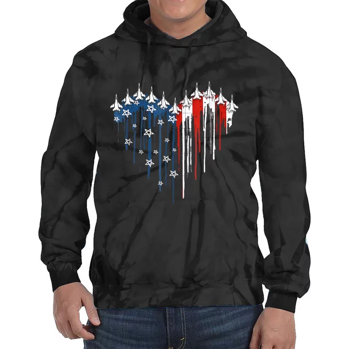 4th Of July Retro Fighter Jet Airplane American Flag Heart Gift Tie Dye Hoodie