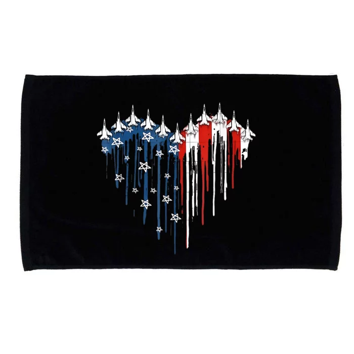 4th Of July Retro Fighter Jet Airplane American Flag Heart Gift Microfiber Hand Towel