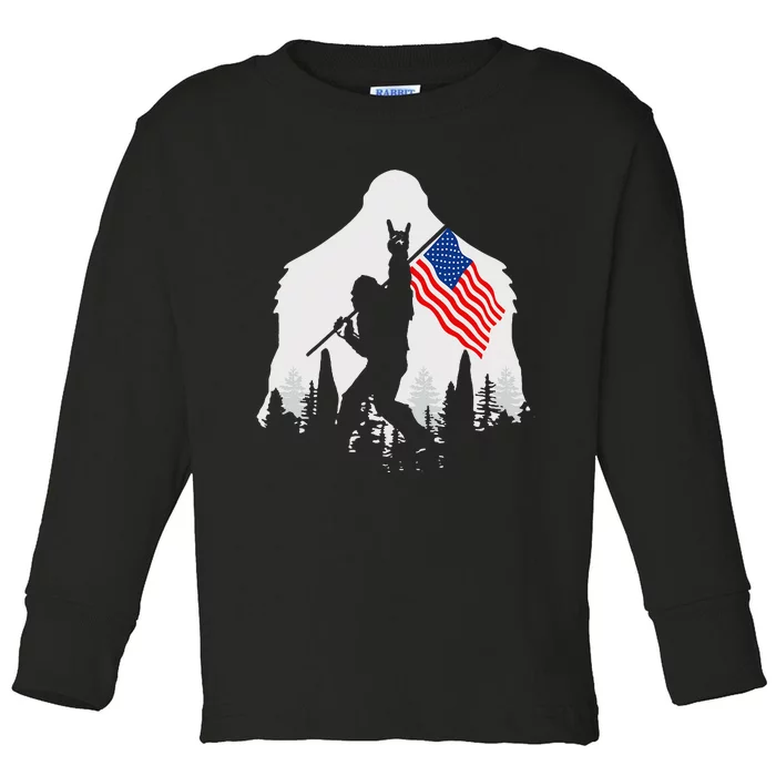 4th of July Bigfoot Sasquatch USA American Flag Toddler Long Sleeve Shirt