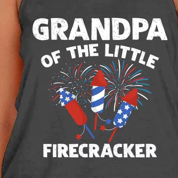 4th Of July Birthday Grandpa Of The Little Firecracker Funny Gift Meaningful Gif Women's Knotted Racerback Tank