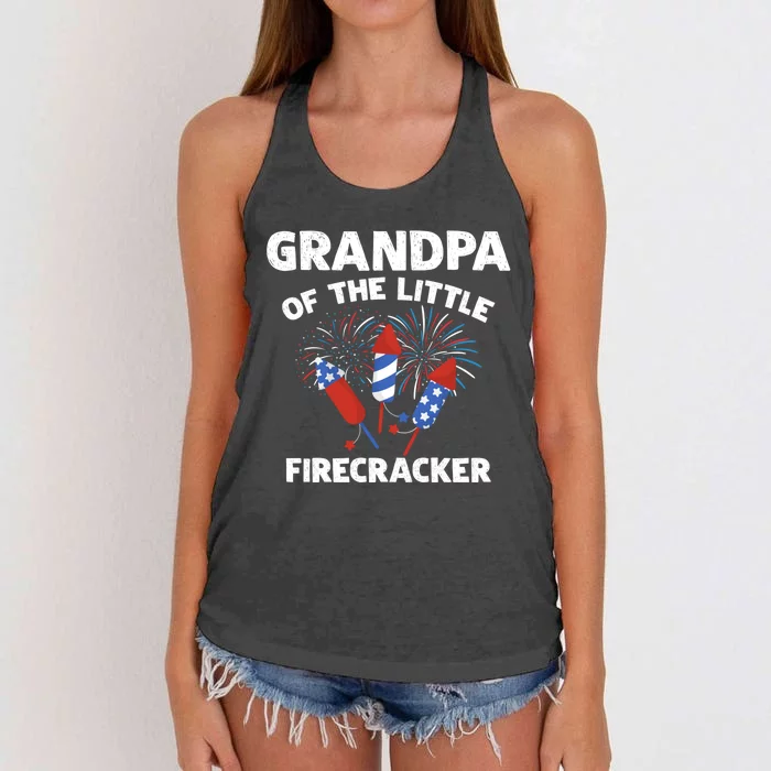 4th Of July Birthday Grandpa Of The Little Firecracker Funny Gift Meaningful Gif Women's Knotted Racerback Tank