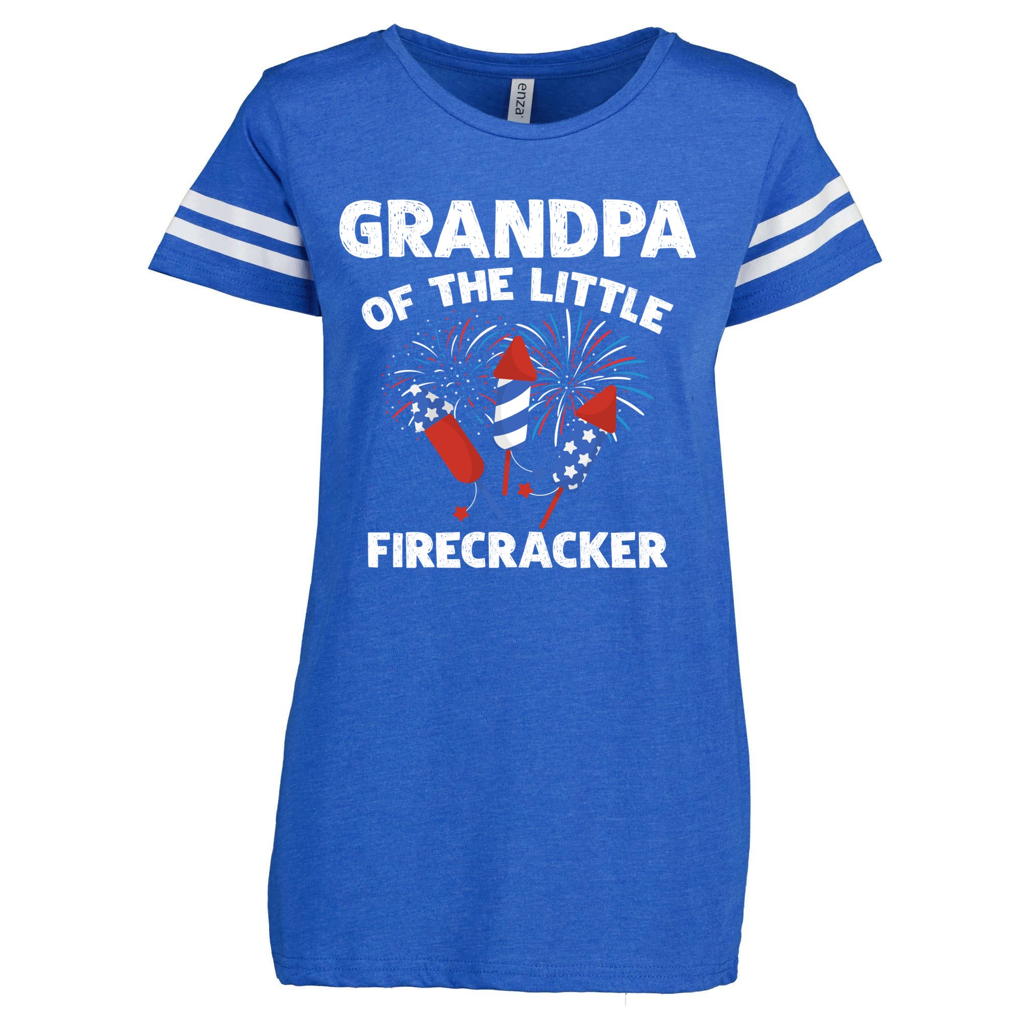 4th Of July Birthday Grandpa Of The Little Firecracker Funny Gift  Meaningful Gif Enza Ladies Jersey Football T-Shirt | TeeShirtPalace