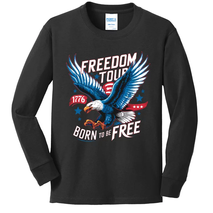 4th Of July Freedom Born To Be Free Kids Long Sleeve Shirt